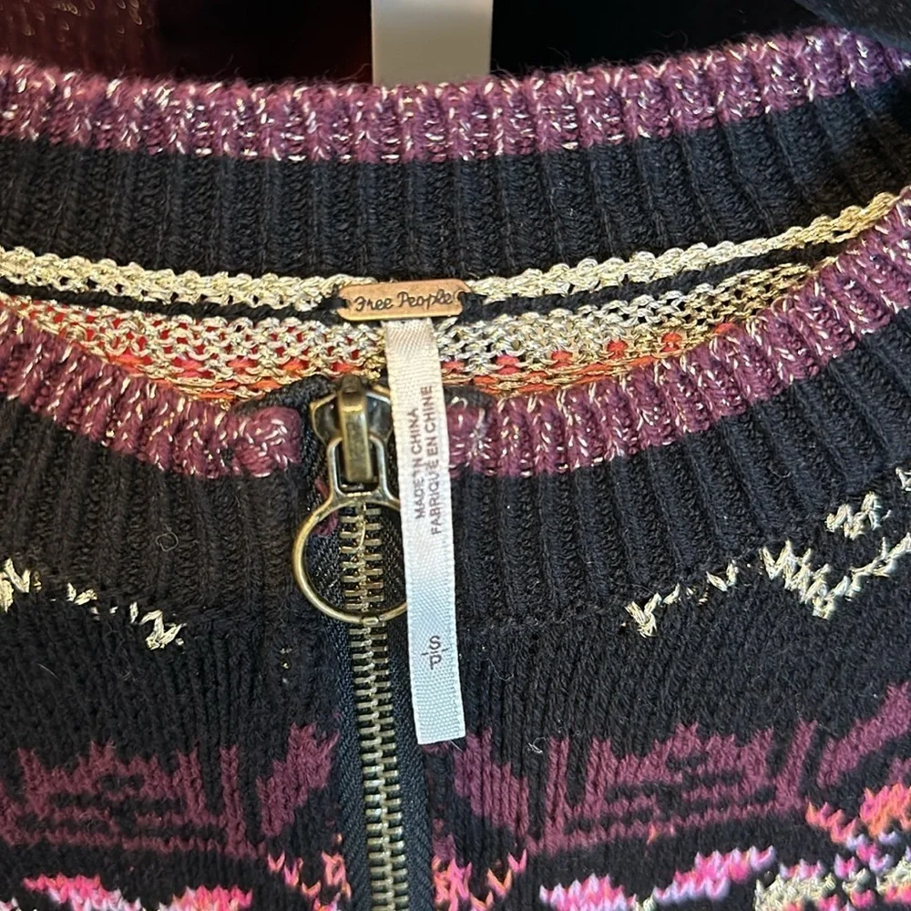 Free People black/pink/gold & silver metallic threads long sleeve sweater size S